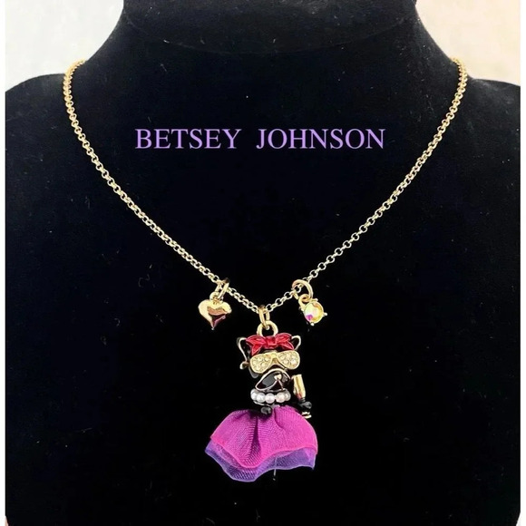 Betsey Johnson Party Animal Frenchie Pendant Charm Gold Necklace NIB - Picture 3 of 8